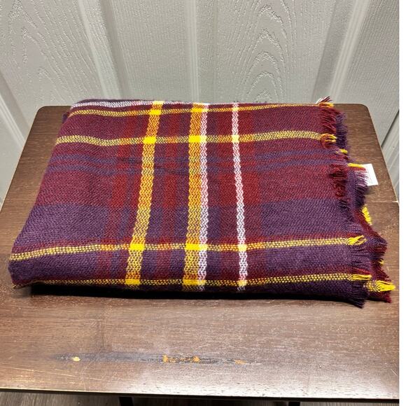 Time and Tru Acrylic Burgundy Yellow Purple Plaid Blanket Wrap Scarf 80"x27" - Picture 1 of 3